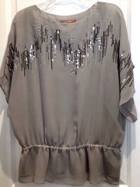 Beautiful XL Gray Ellen Tracy Sequined Blouse(NWOT)